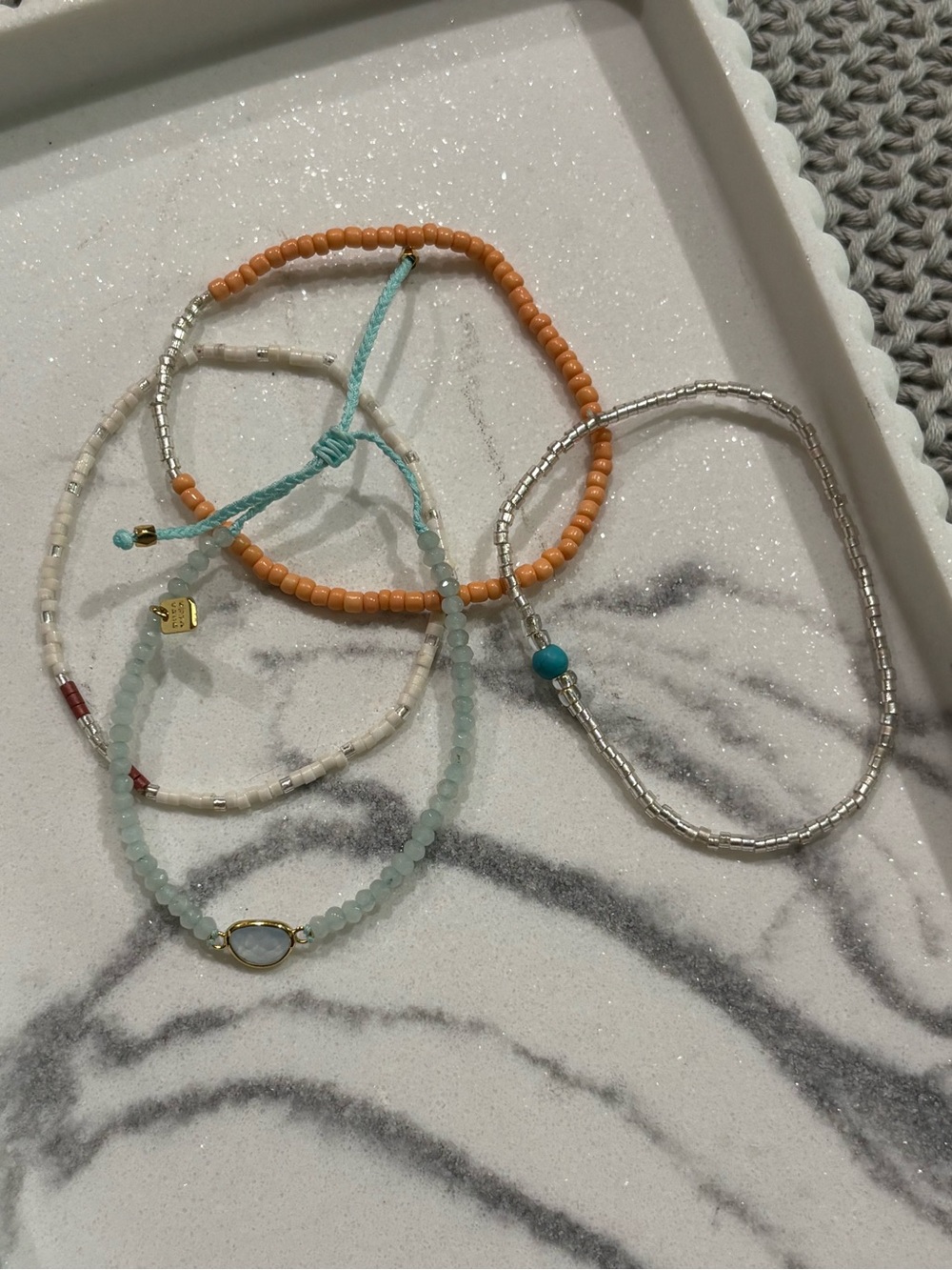 Pura Vida Beaded Bracelet Stack in Mint, Orange, Silver, Cream